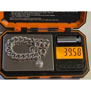 Marc‎ Jacobs Silver Tone Curb Link Bracelet Logo Disc Charm Chunky 8" Chain